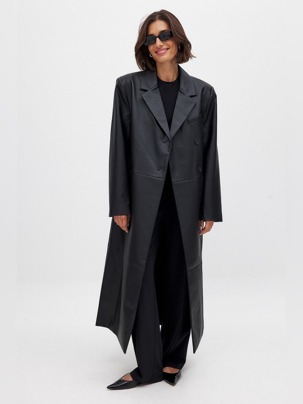 NA-KD Oversized PU Faux Leather Seam Detail Trench Coat Black EU 36/ US 6/ Small